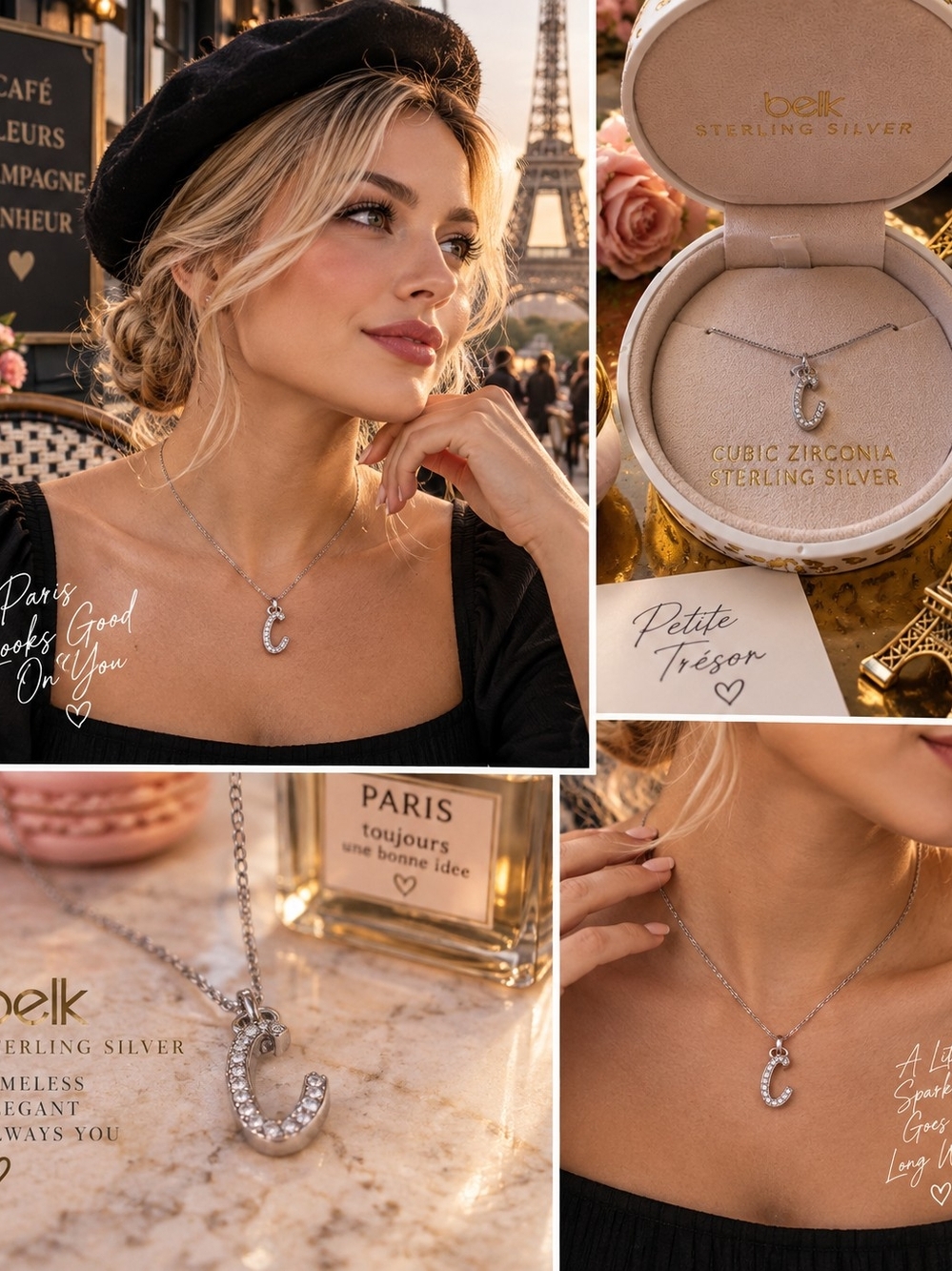 Belk NWT Sterling Silver Cubic Zirconia Letter C Initial Pendant Necklace